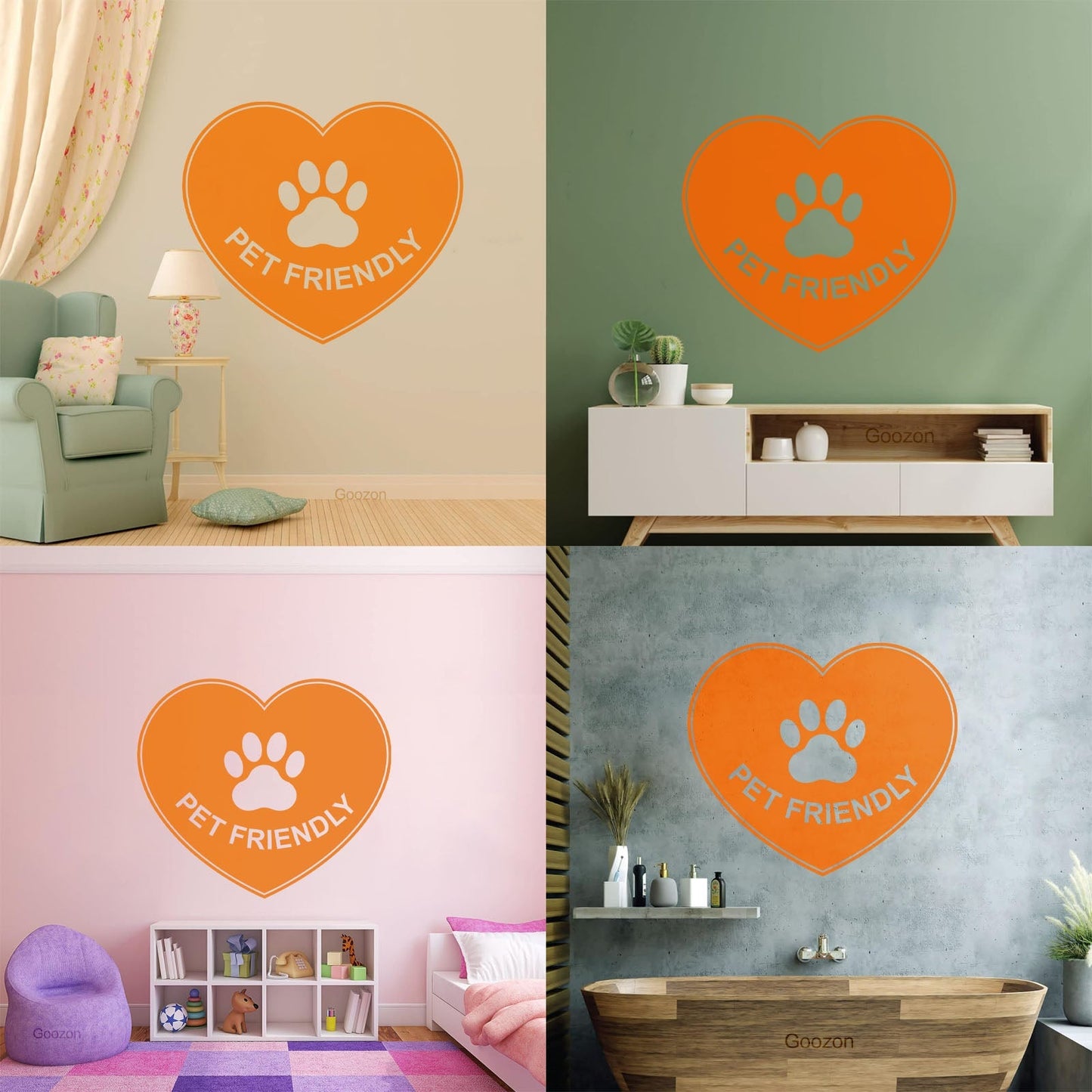 Vinyl Wall Decals Pet Friendly Animals Love Heart Paw Print It Won'T Fall Off