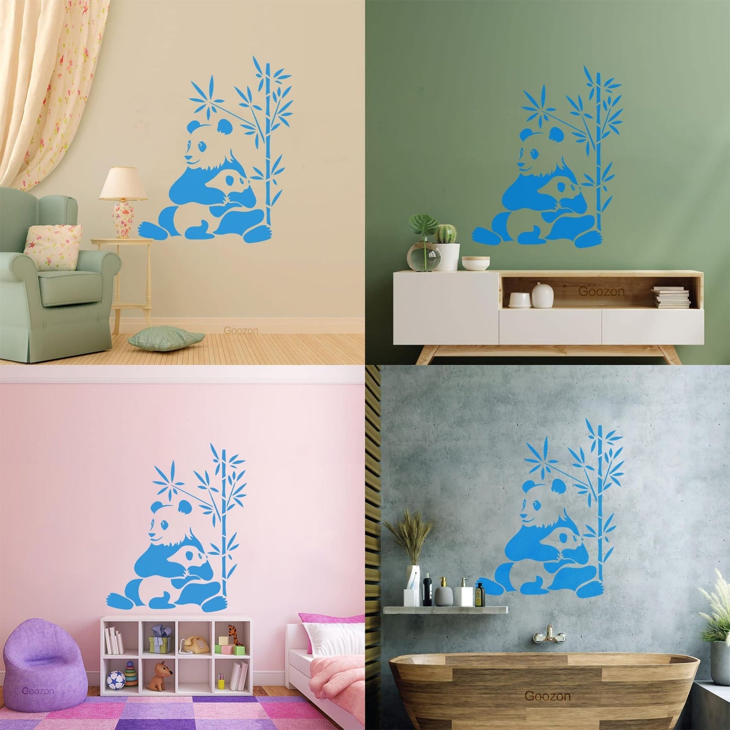 Lettering Stickers Asian Chinese Panda Bears Family Animals Do Not Damage The Wall Surface