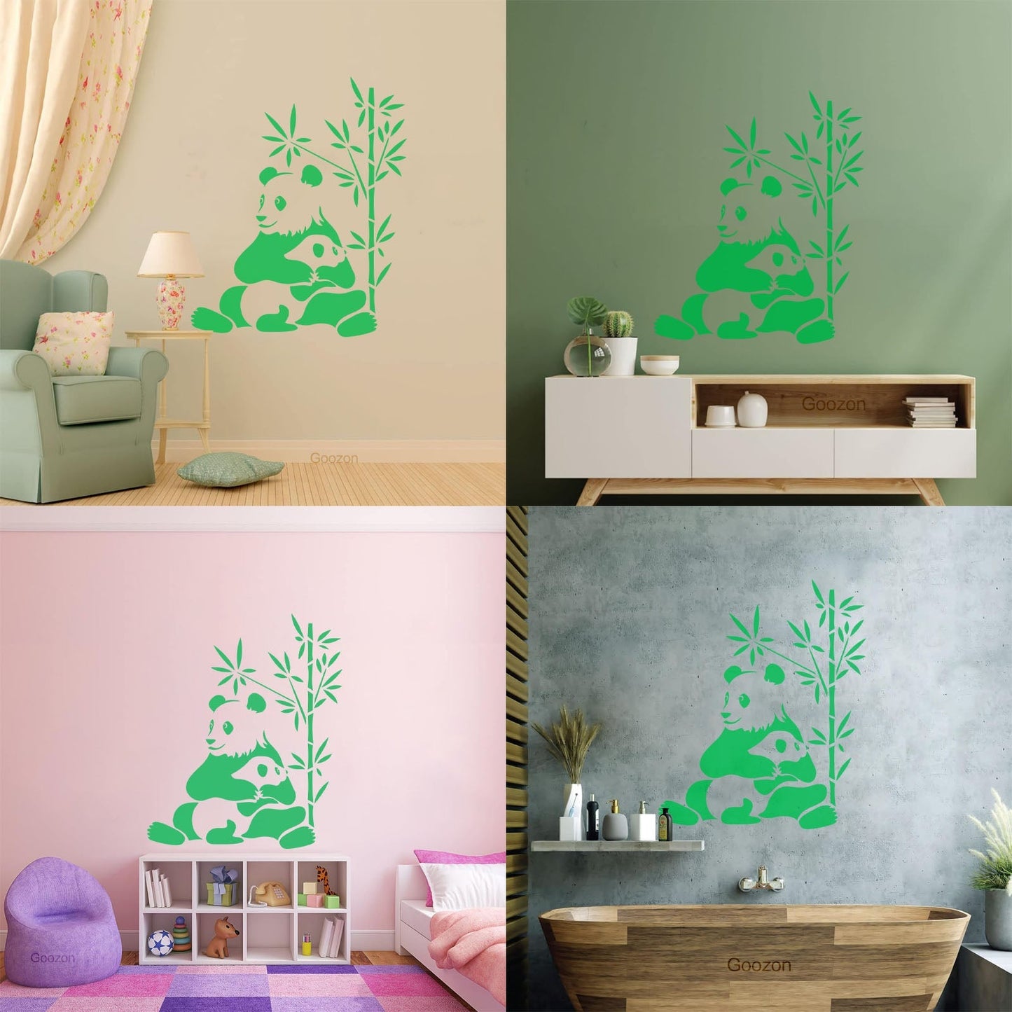 Lettering Stickers Asian Chinese Panda Bears Family Animals Do Not Damage The Wall Surface