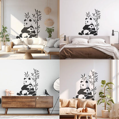 Lettering Stickers Asian Chinese Panda Bears Family Animals Do Not Damage The Wall Surface
