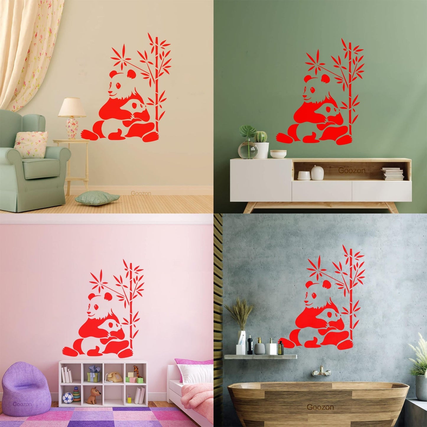Lettering Stickers Asian Chinese Panda Bears Family Animals Do Not Damage The Wall Surface