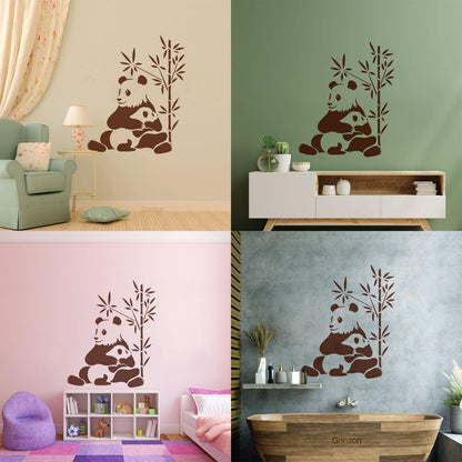 Lettering Stickers Asian Chinese Panda Bears Family Animals Do Not Damage The Wall Surface