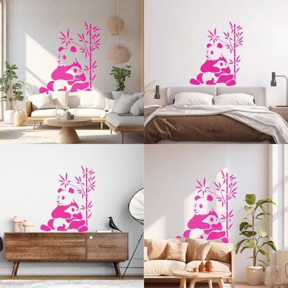 Lettering Stickers Asian Chinese Panda Bears Family Animals Do Not Damage The Wall Surface