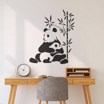 Lettering Stickers Asian Chinese Panda Bears Family Animals Do Not Damage The Wall Surface