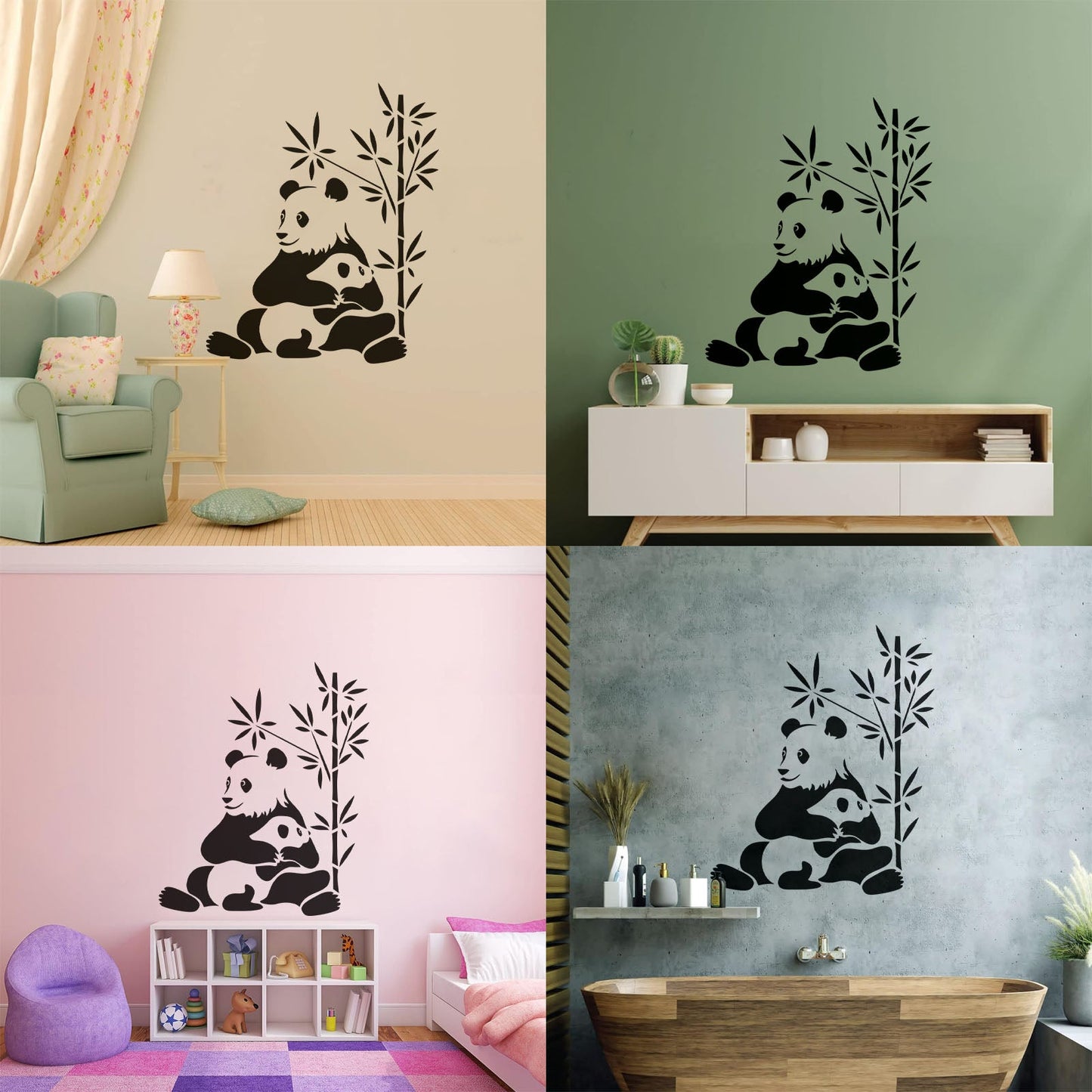 Lettering Stickers Asian Chinese Panda Bears Family Animals Do Not Damage The Wall Surface