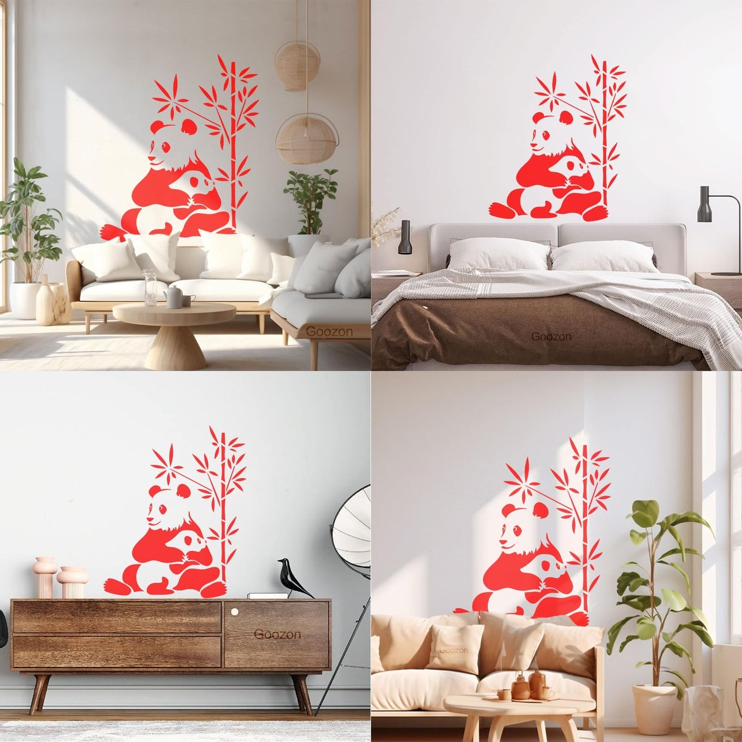 Lettering Stickers Asian Chinese Panda Bears Family Animals Do Not Damage The Wall Surface