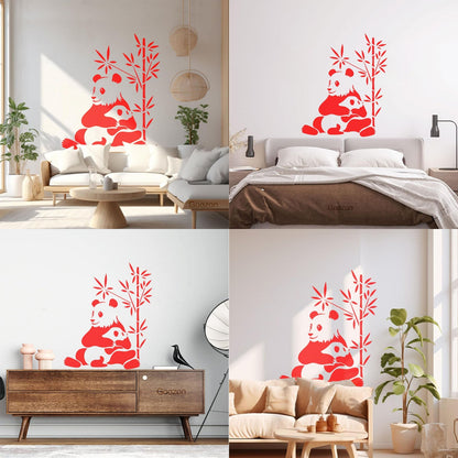 Lettering Stickers Asian Chinese Panda Bears Family Animals Do Not Damage The Wall Surface