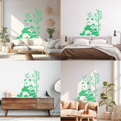 Lettering Stickers Asian Chinese Panda Bears Family Animals Do Not Damage The Wall Surface