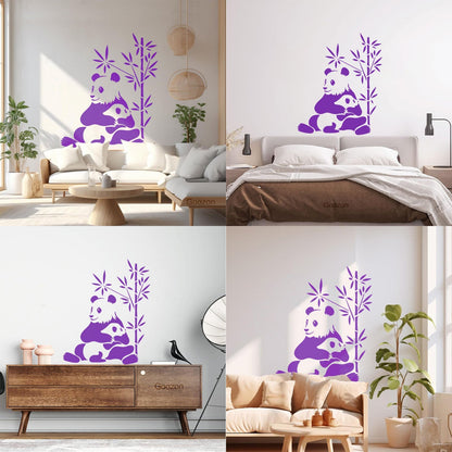 Lettering Stickers Asian Chinese Panda Bears Family Animals Do Not Damage The Wall Surface