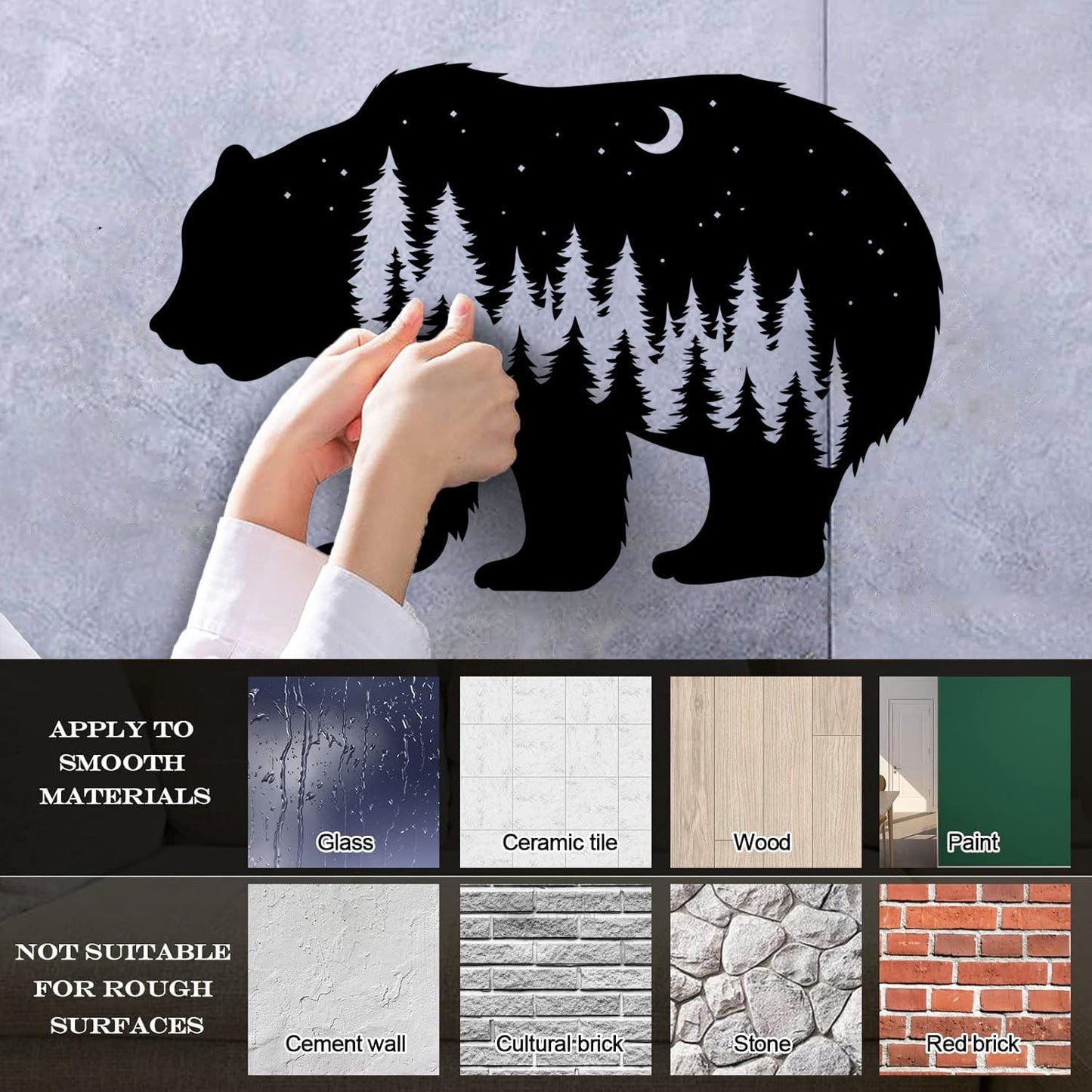 Fine Carving Stickers Bear Animal Moon Night Stars Waterproof