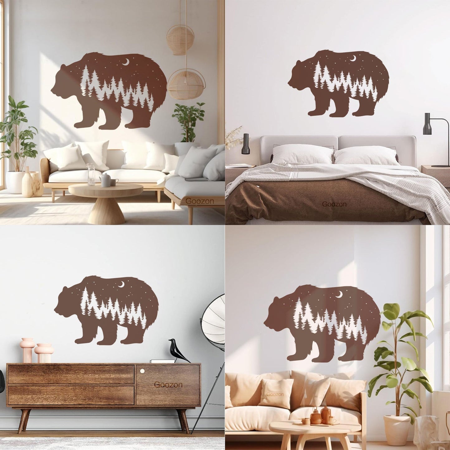 Fine Carving Stickers Bear Animal Moon Night Stars Waterproof