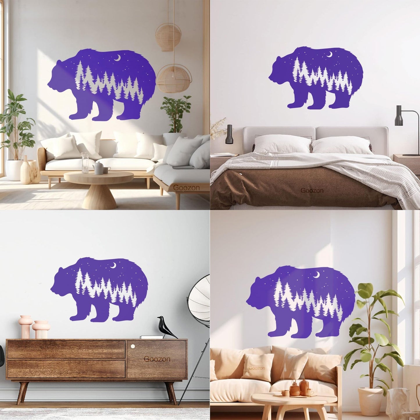 Fine Carving Stickers Bear Animal Moon Night Stars Waterproof