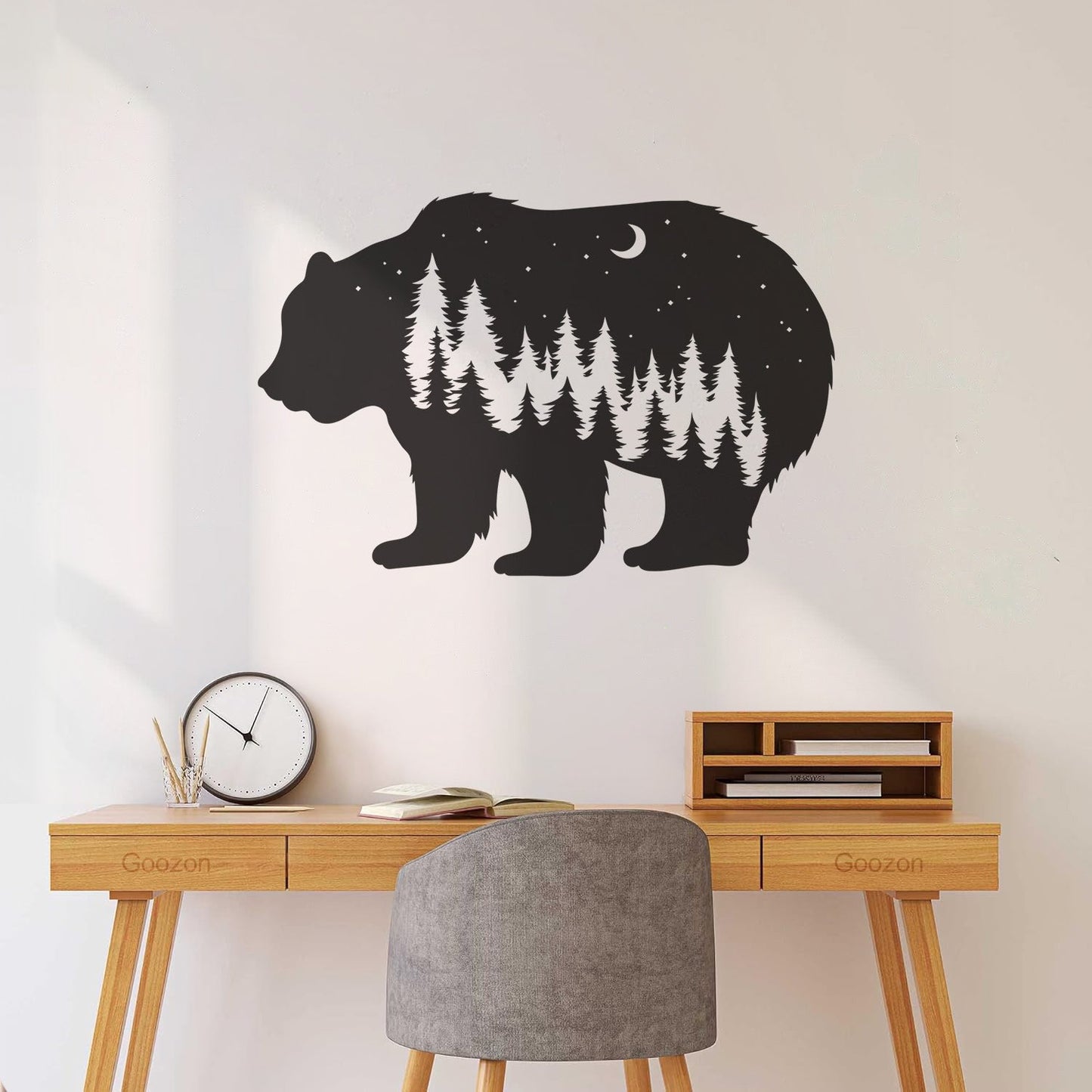 Fine Carving Stickers Bear Animal Moon Night Stars Waterproof