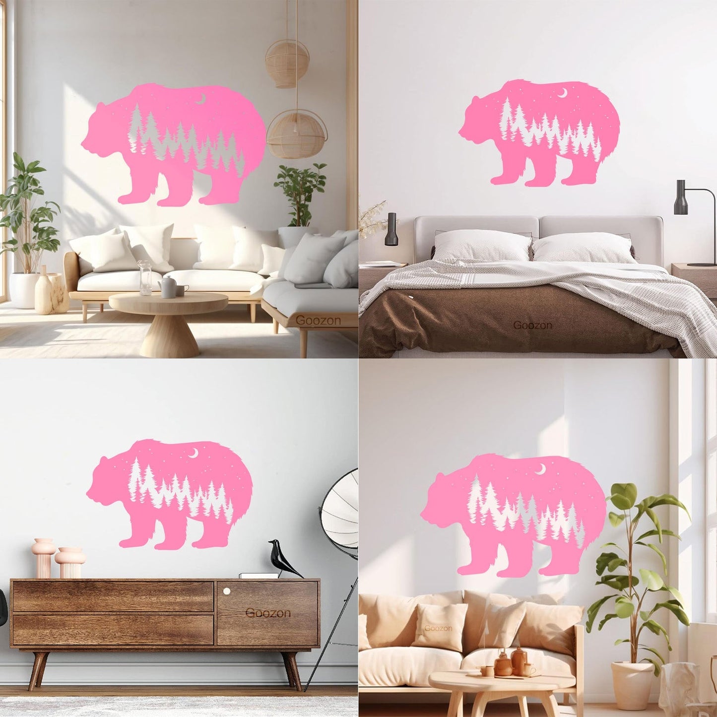 Fine Carving Stickers Bear Animal Moon Night Stars Waterproof