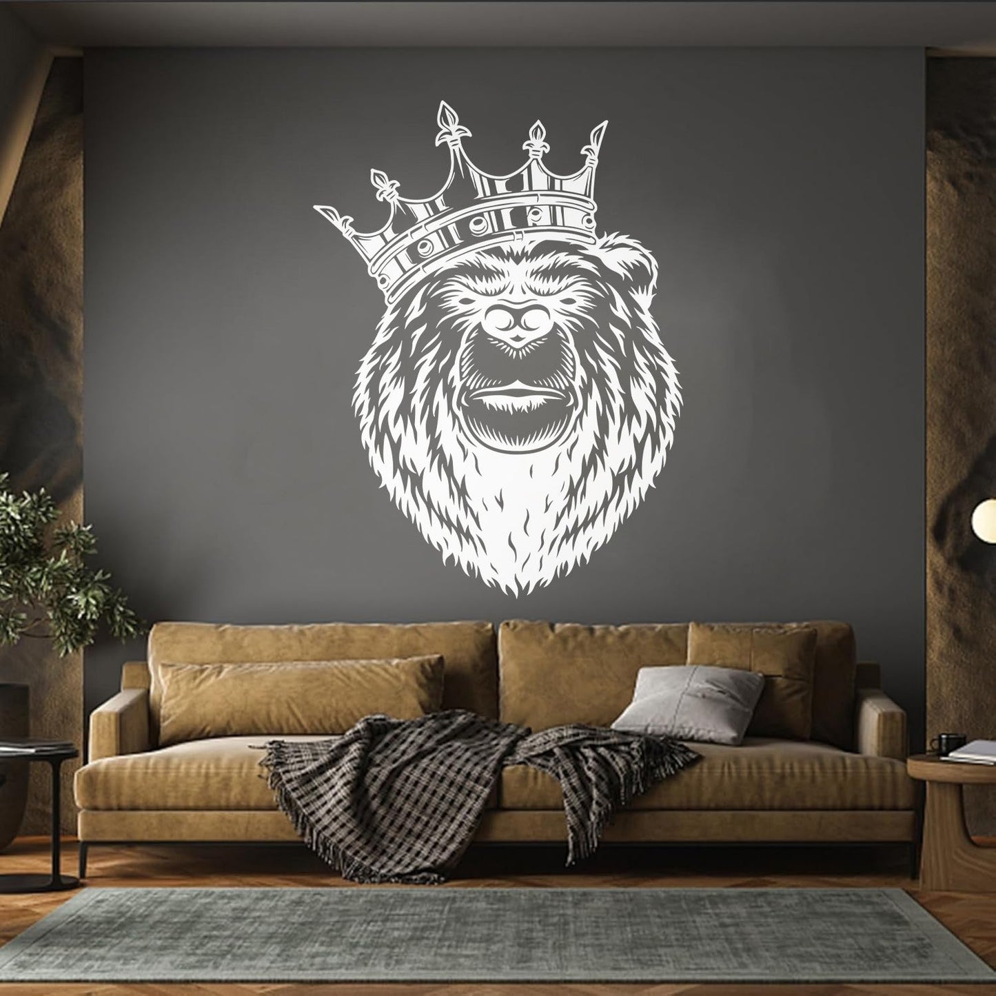 Bear Head With King Crown Wild Animal Lettering Stickers Window Decals