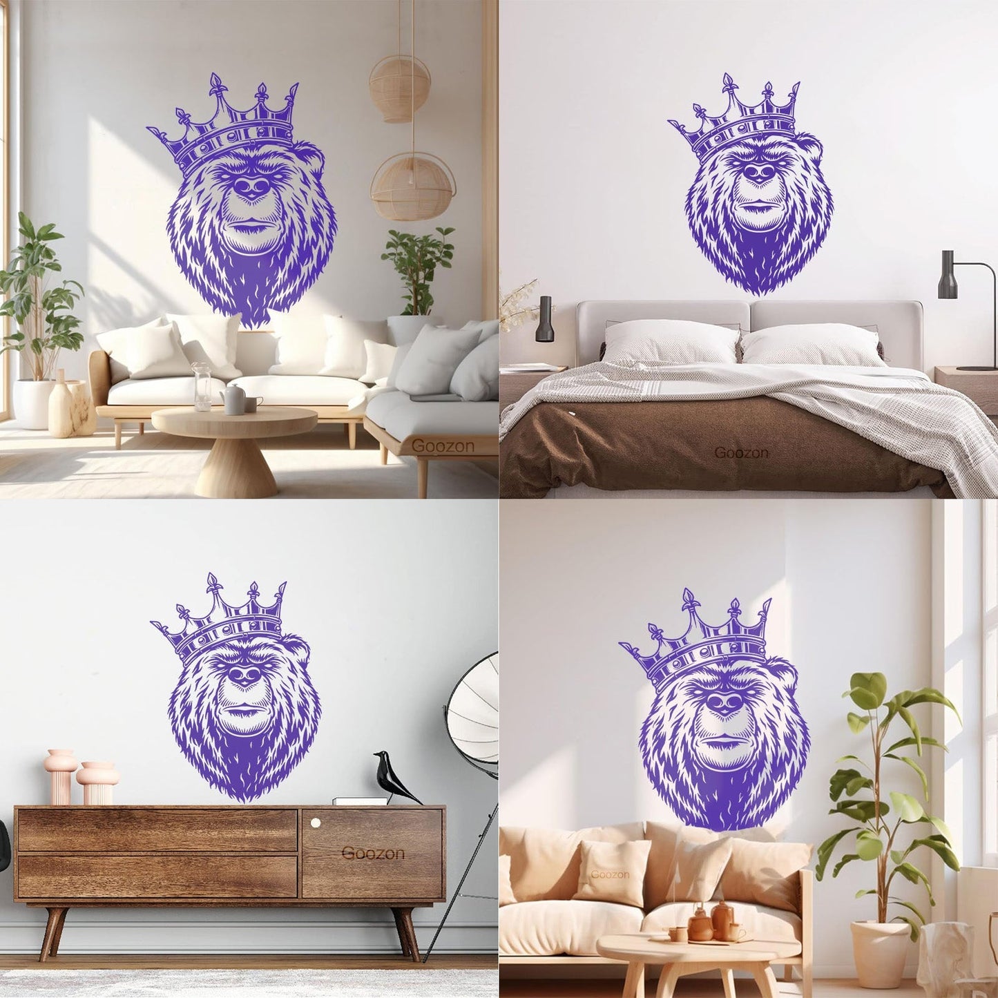 Bear Head With King Crown Wild Animal Lettering Stickers Window Decals