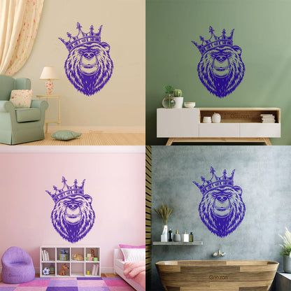 Bear Head With King Crown Wild Animal Lettering Stickers Window Decals