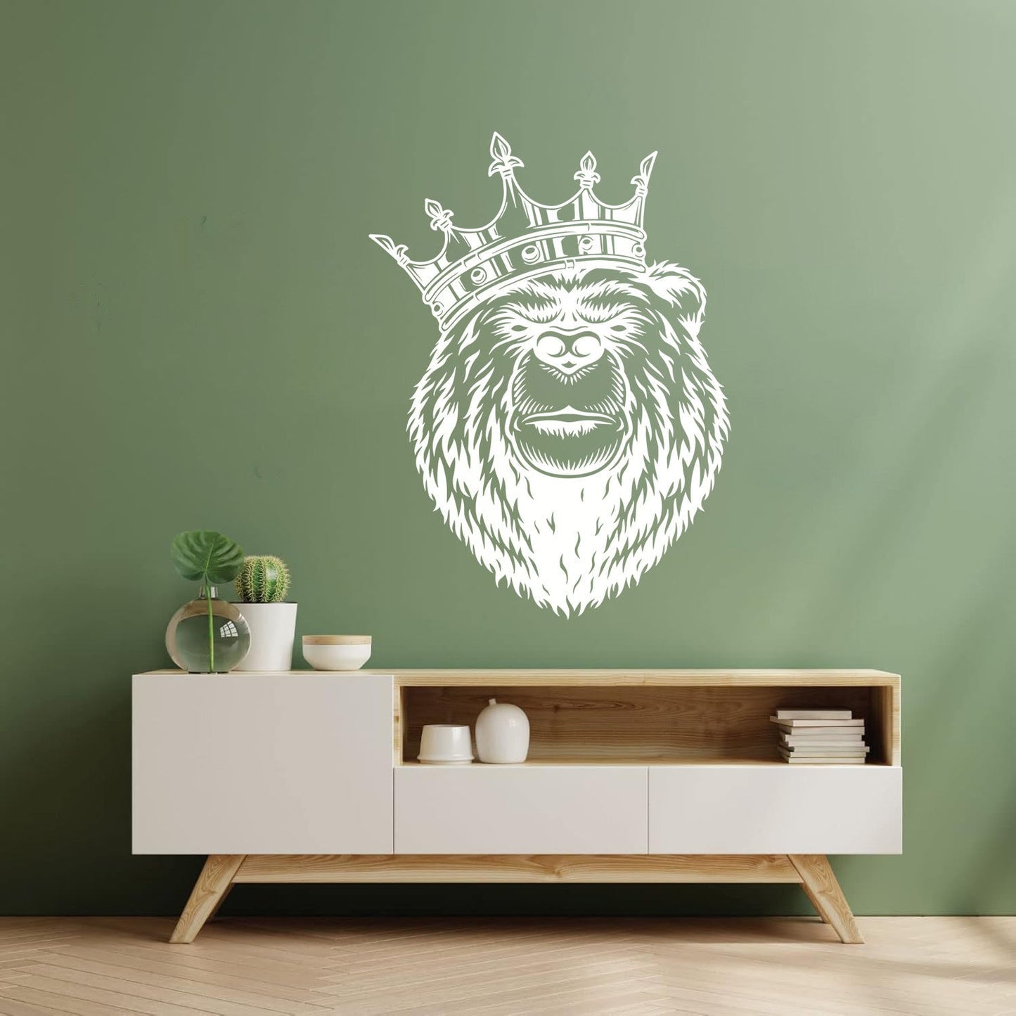 Bear Head With King Crown Wild Animal Lettering Stickers Window Decals
