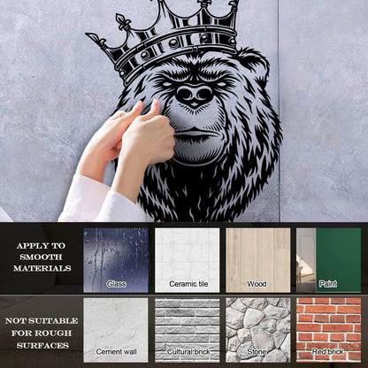 Bear Head With King Crown Wild Animal Lettering Stickers Window Decals