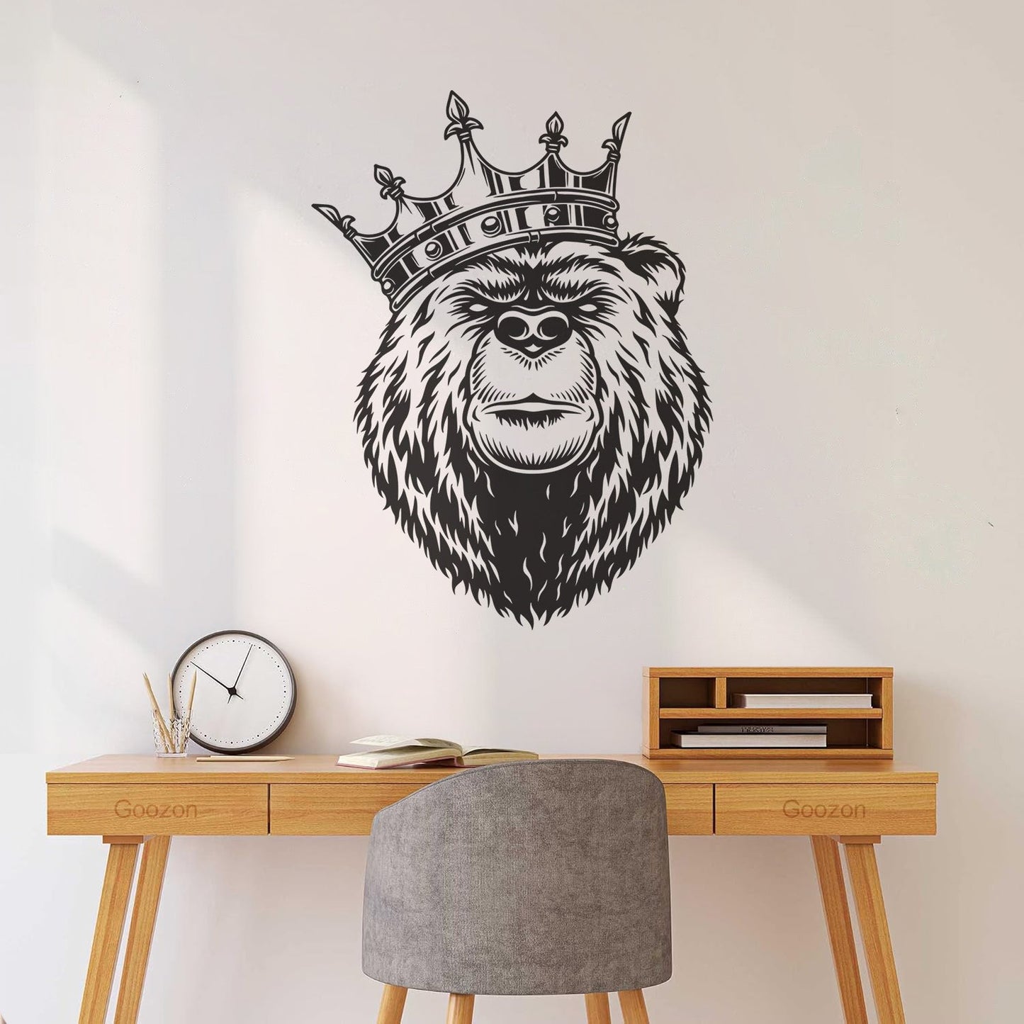 Bear Head With King Crown Wild Animal Lettering Stickers Window Decals
