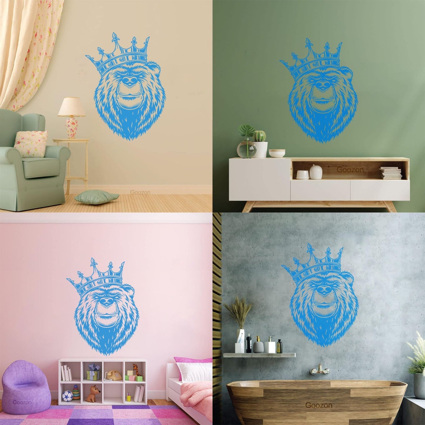 Bear Head With King Crown Wild Animal Lettering Stickers Window Decals