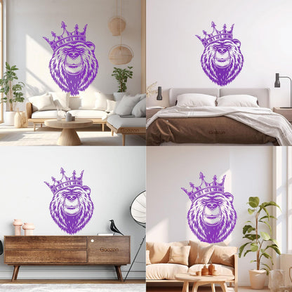 Bear Head With King Crown Wild Animal Lettering Stickers Window Decals