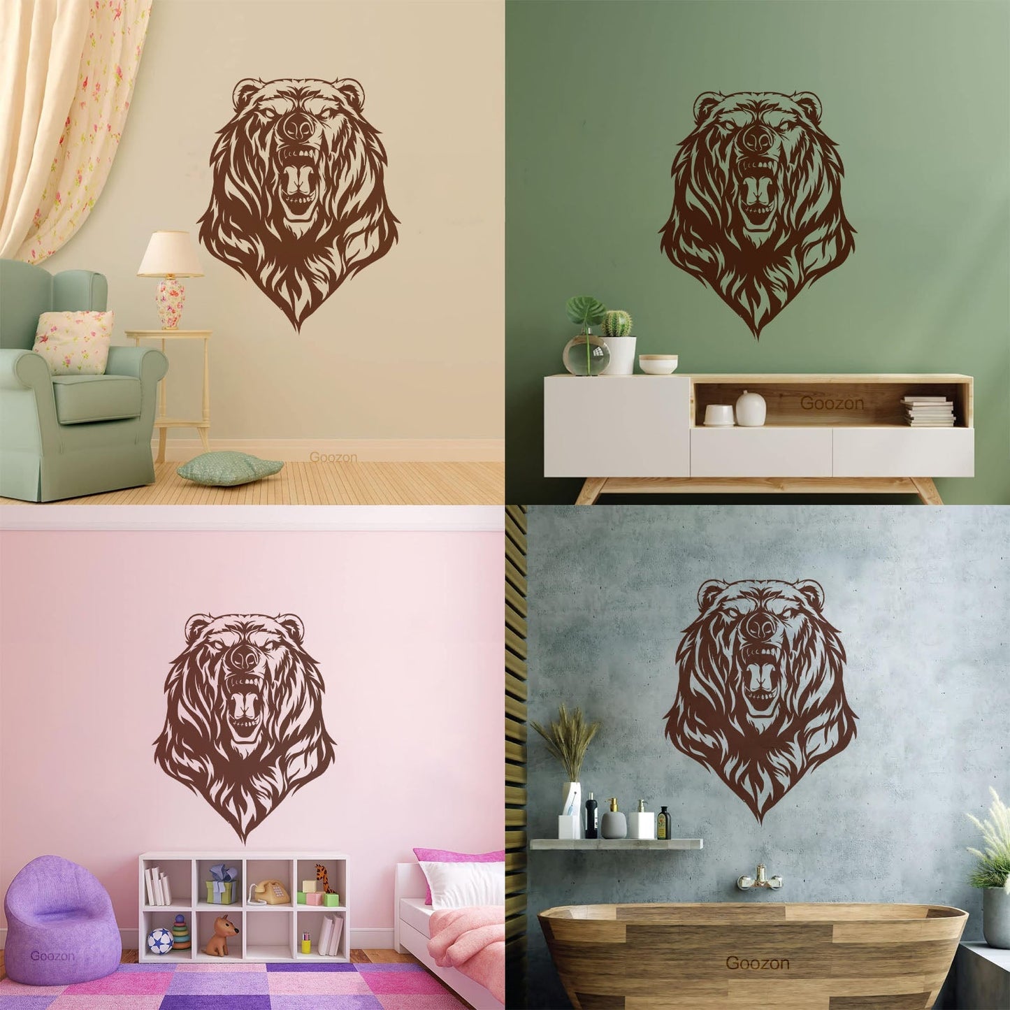 Mural And Wall Vinyl Decal Beast Roar Bear Grizzly Wild Animal Urban Do Not Damage The Wall Surface