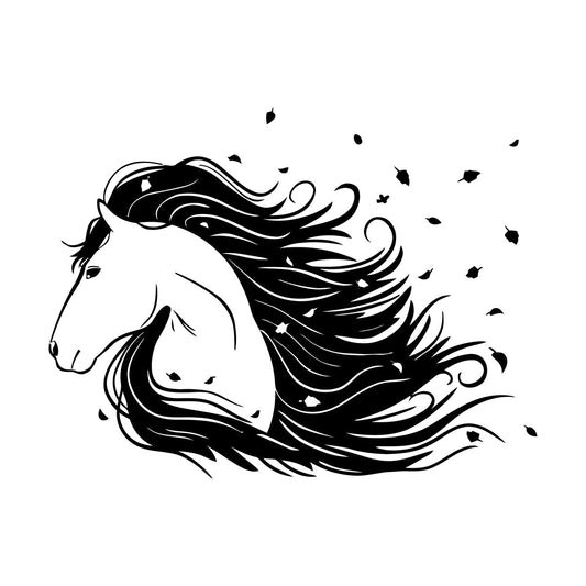 Wall Decals Beautiful Horse Head Mane Leaves Animal Window Decals