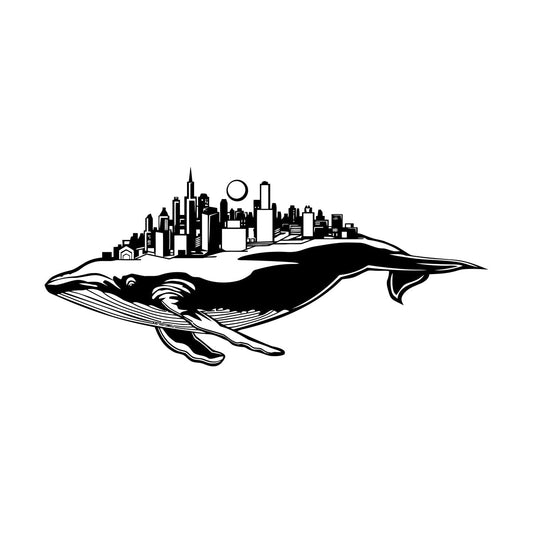 Vinyl Wall Stickers Blue Whale Sea Ocean Animal City Landscape Waterproof