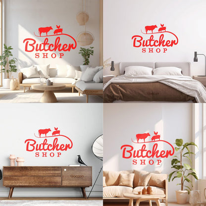 Wall Decals Pvc Butcher Shop Animals Cow Pig Chicken Meat Do Not Damage The Wall Surface