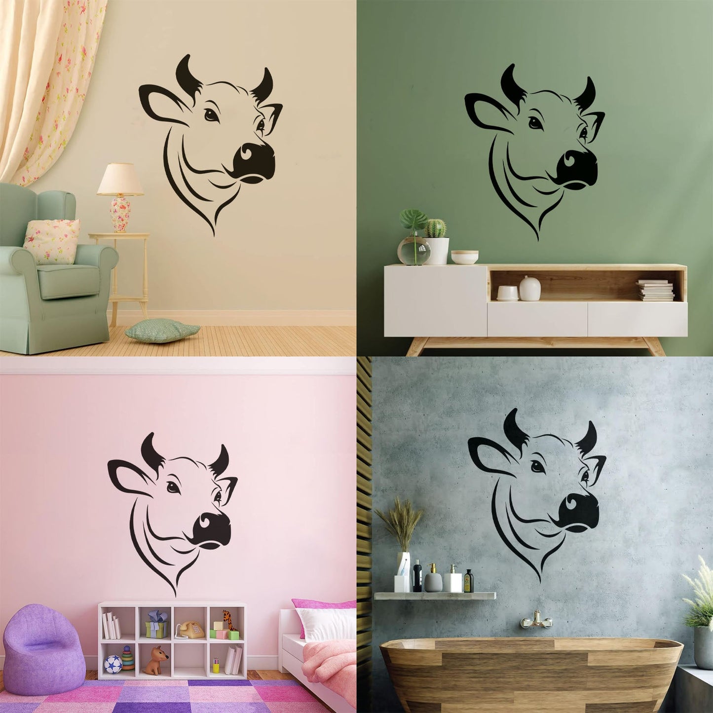Mural And Wall Vinyl Decal Cow Head Farm Product Animal Village Glass Stickers