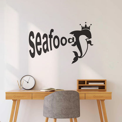 Vinyl Wall Decals Dolphin Crown Seafood Restaurant Ocean Animal Tattoo Culture
