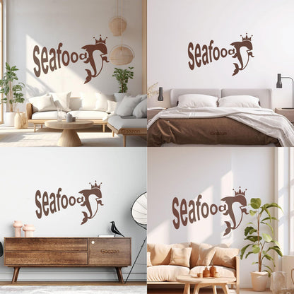Vinyl Wall Decals Dolphin Crown Seafood Restaurant Ocean Animal Tattoo Culture