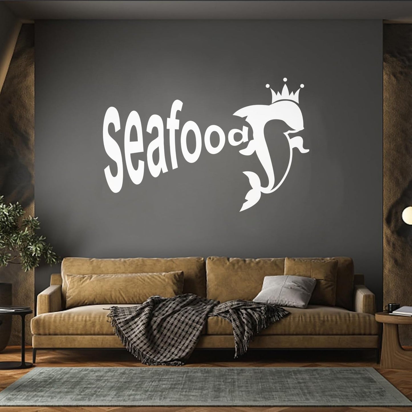 Vinyl Wall Decals Dolphin Crown Seafood Restaurant Ocean Animal Tattoo Culture