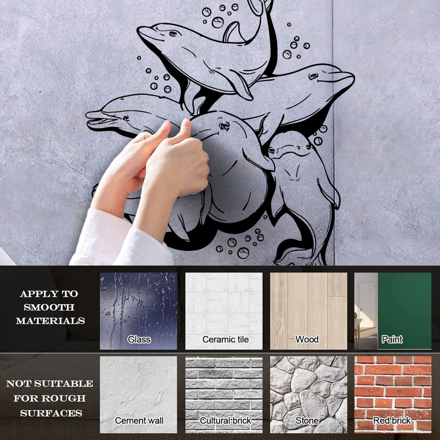 Engraving Decals Dolphins Marine Animal Ocean Sea Removable Without Leaving Glue