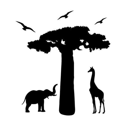 Fine Carving Decals Elephant Giraffe African Continent Animals Tree Multi Color Selection