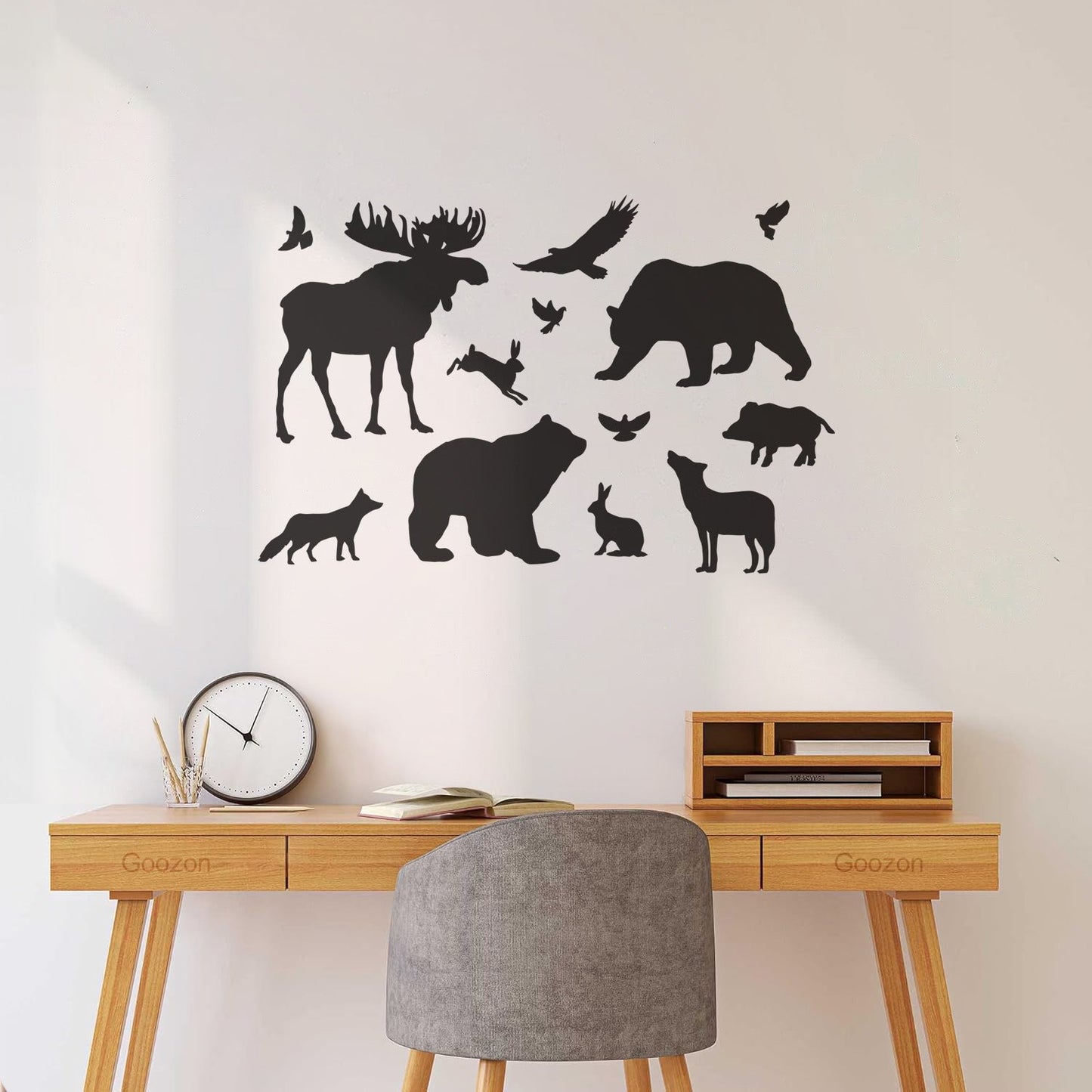 Engraving Decals Elk Bear Birds Hare Wolf Fox Wild Animals Wall Beautification