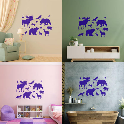 Engraving Decals Elk Bear Birds Hare Wolf Fox Wild Animals Wall Beautification