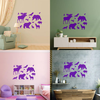Engraving Decals Elk Bear Birds Hare Wolf Fox Wild Animals Wall Beautification