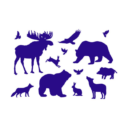 Engraving Decals Elk Bear Birds Hare Wolf Fox Wild Animals Wall Beautification