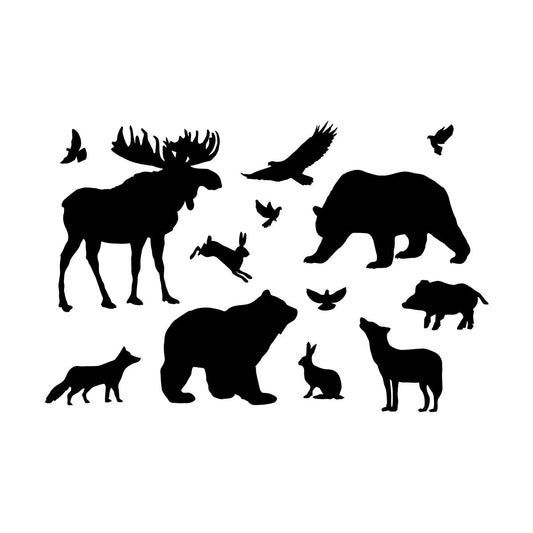 Engraving Decals Elk Bear Birds Hare Wolf Fox Wild Animals Wall Beautification
