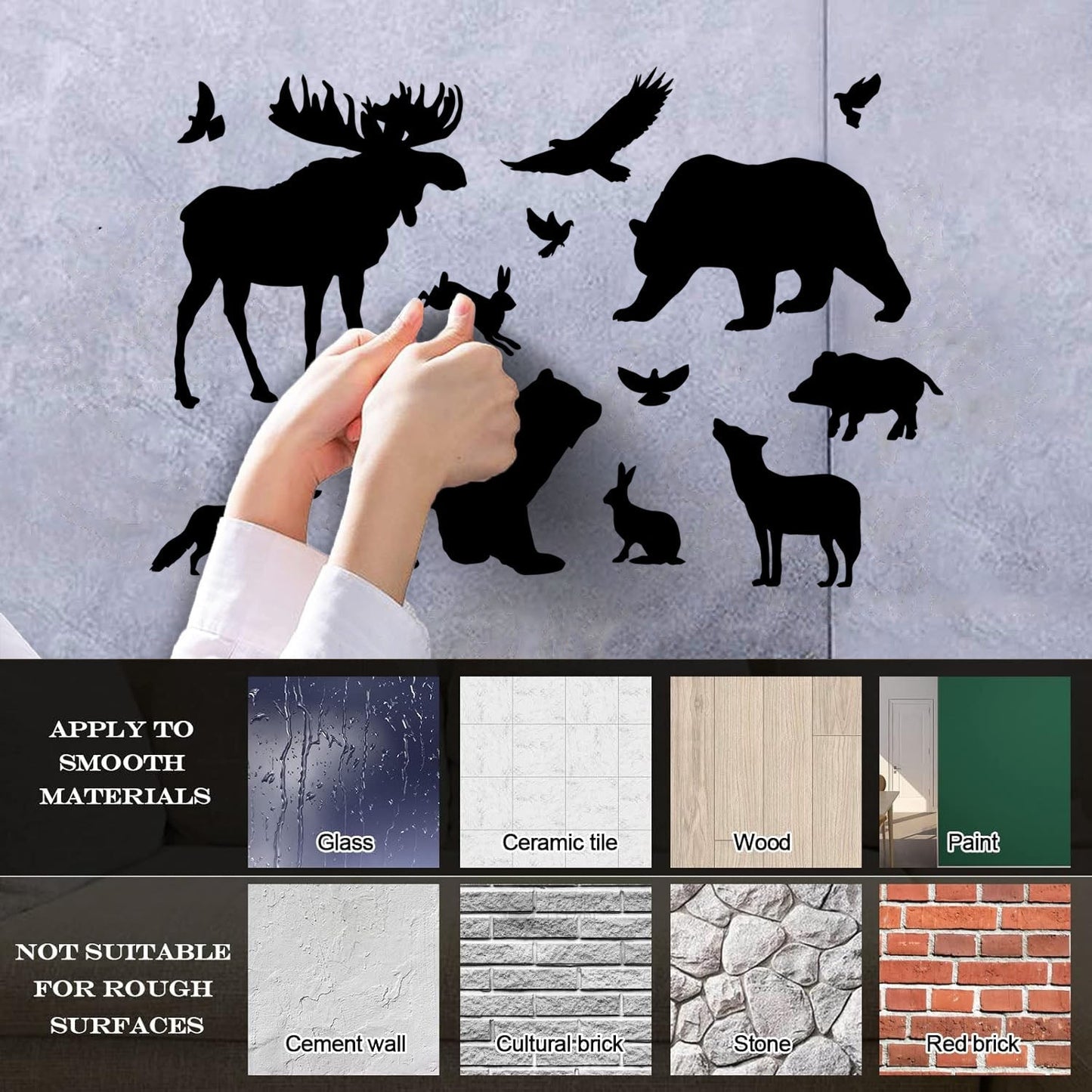 Engraving Decals Elk Bear Birds Hare Wolf Fox Wild Animals Wall Beautification