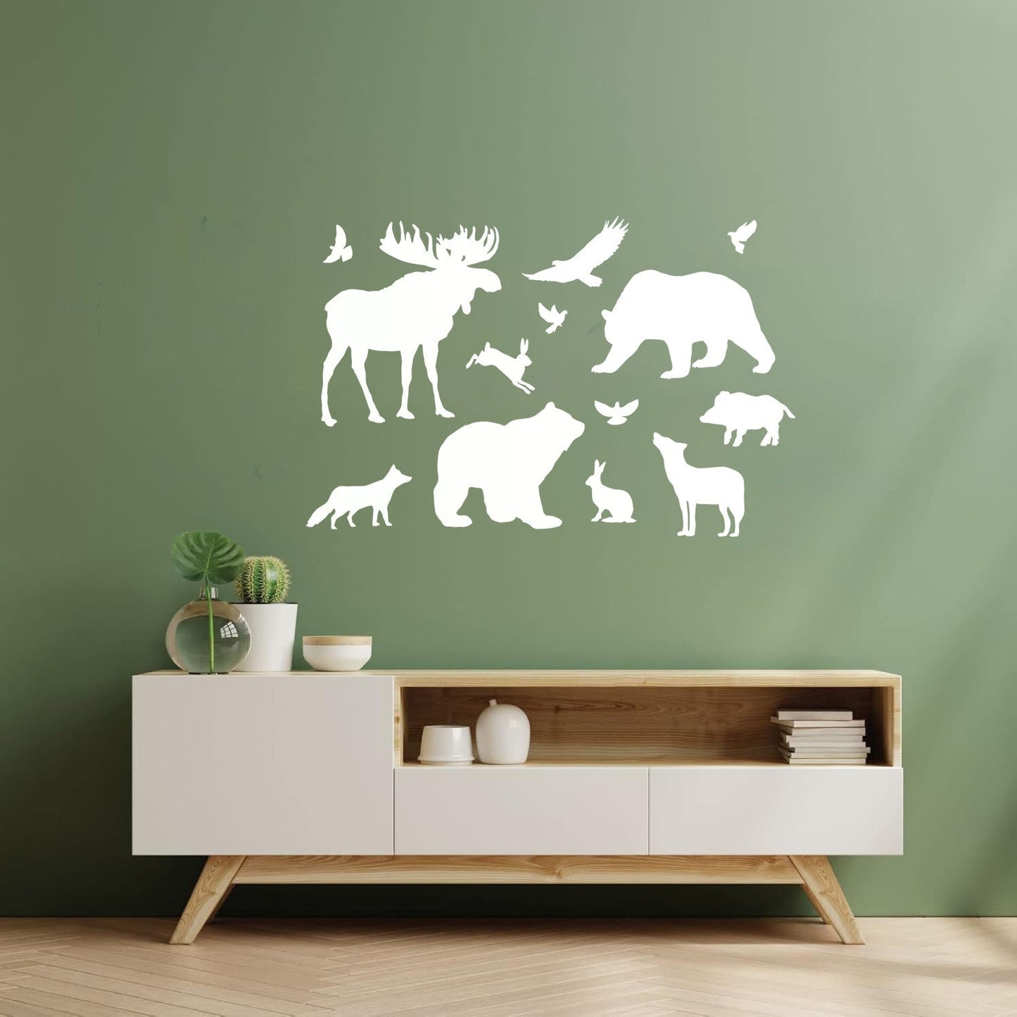 Engraving Decals Elk Bear Birds Hare Wolf Fox Wild Animals Wall Beautification