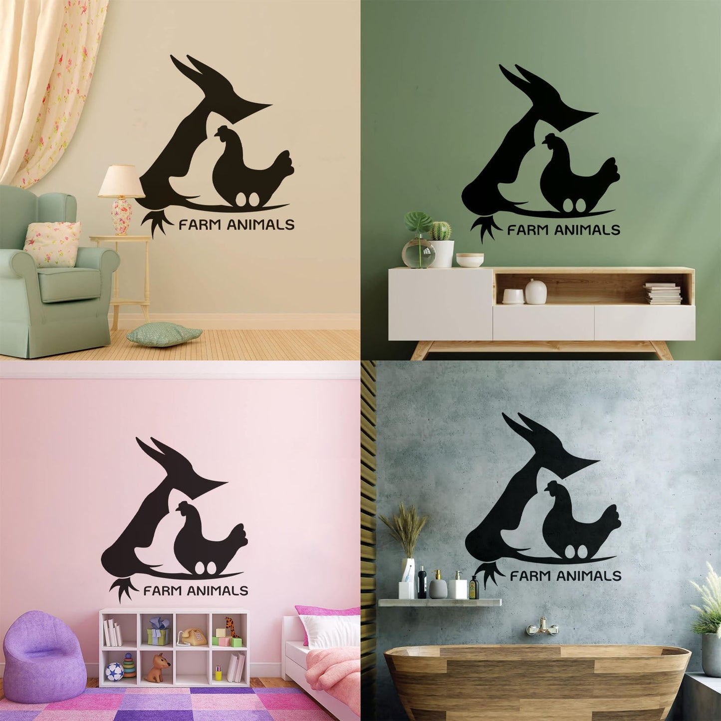 Farm Animal Cow Chicken Egg Pig Village Wall Decals Waterproof