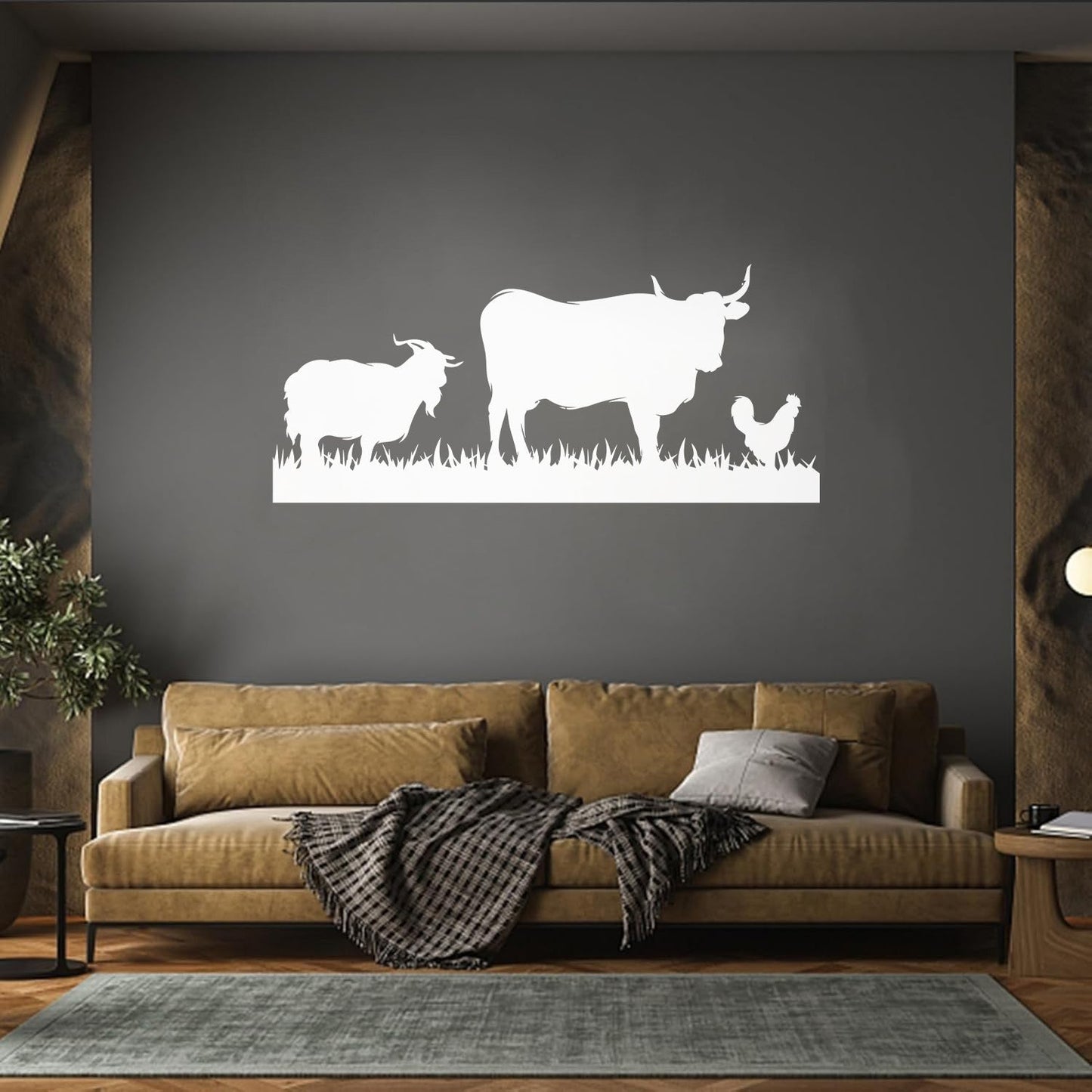Mural And Wall Vinyl Decal Farm Animals Cow Rooster Goat Village Can Modify And Add Information