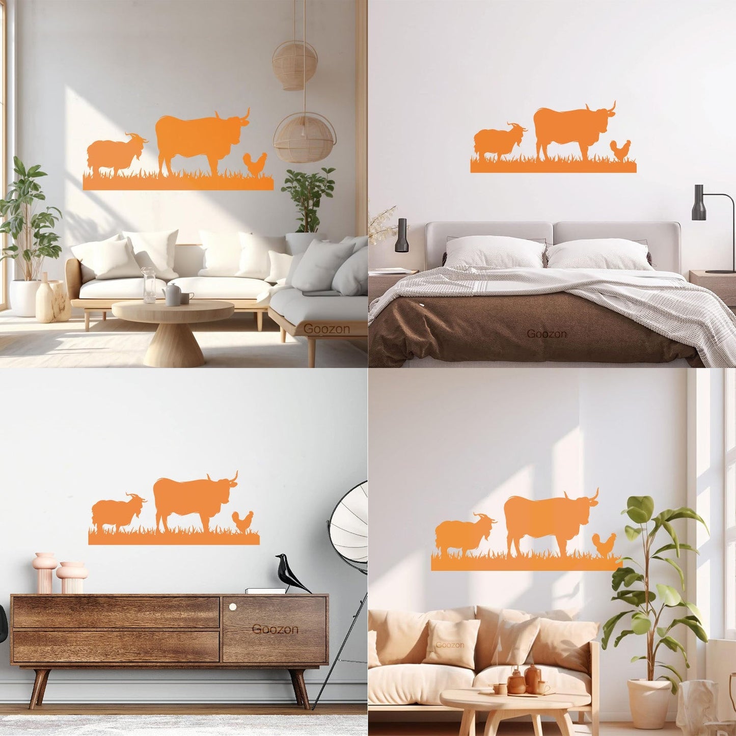 Mural And Wall Vinyl Decal Farm Animals Cow Rooster Goat Village Can Modify And Add Information