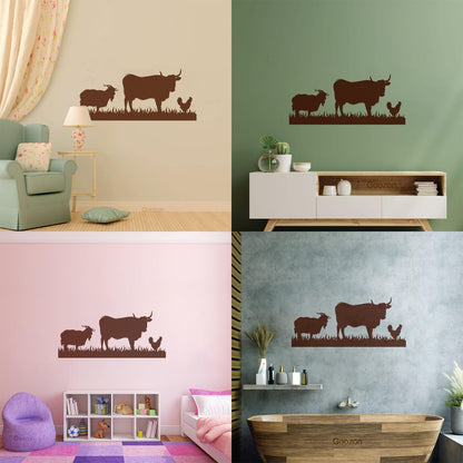 Mural And Wall Vinyl Decal Farm Animals Cow Rooster Goat Village Can Modify And Add Information