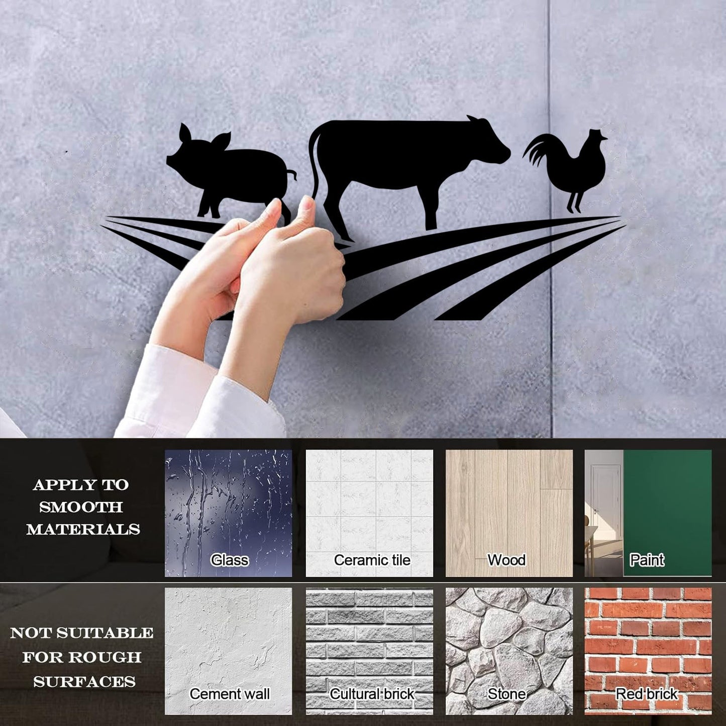 Farm Animals Silhouette Rooster Pig Cow Wall Stickers Window Decals