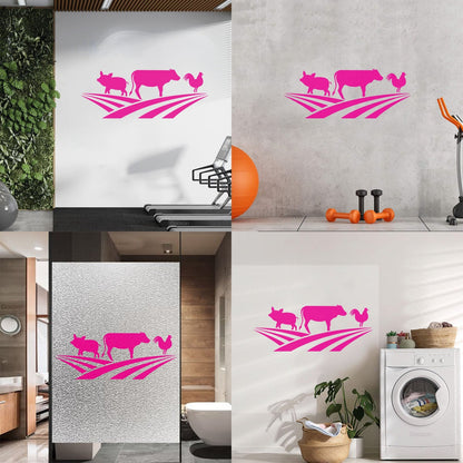 Farm Animals Silhouette Rooster Pig Cow Wall Stickers Window Decals