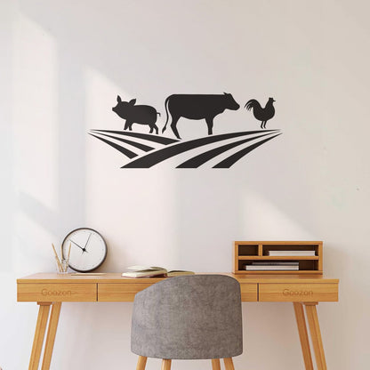 Farm Animals Silhouette Rooster Pig Cow Wall Stickers Window Decals